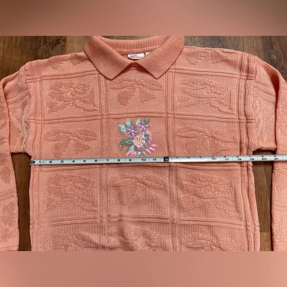 VTG 80s Avon Fashions Kawaii‎ Collar Sweater Pink Floral Embroidered Retro - Picture 8 of 10